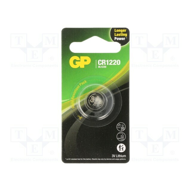 Battery: lithium; coin; CR1220; 3V; 36mAh