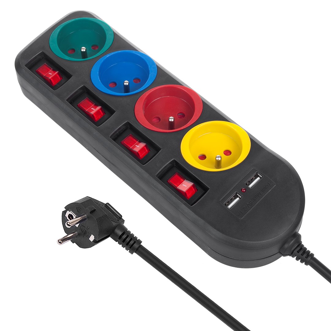 Power strip 4 sockets 2xUSB Maclean