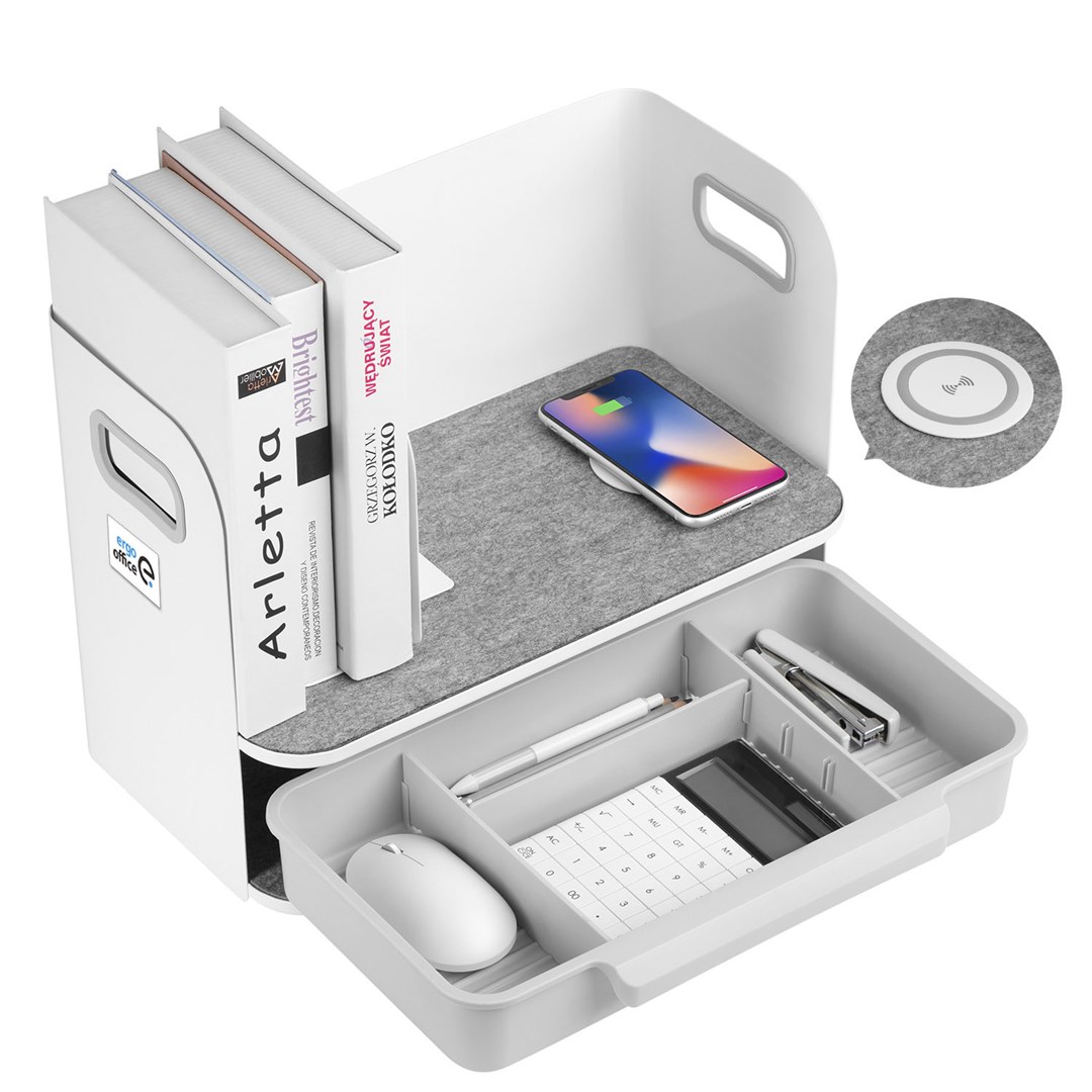 Desk organizer with drawer and wireless