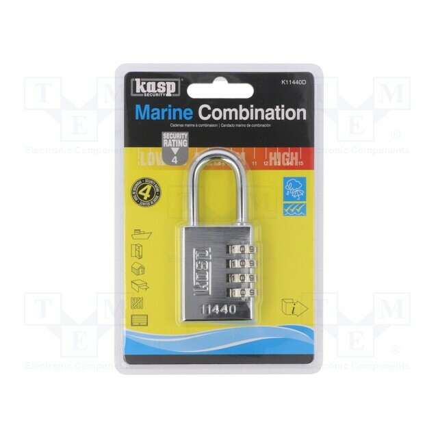 KASP Padlock; shackle,combination code; stainless