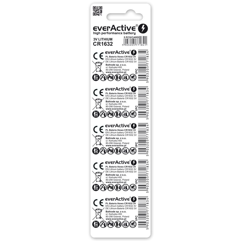 CR1632 baterija everActive litija - iepakojumā