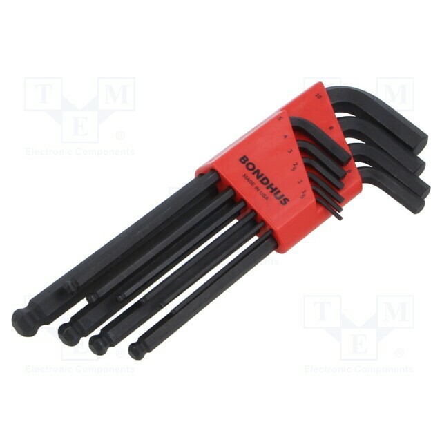 Wrench: hex key-set; spherical; steel; long