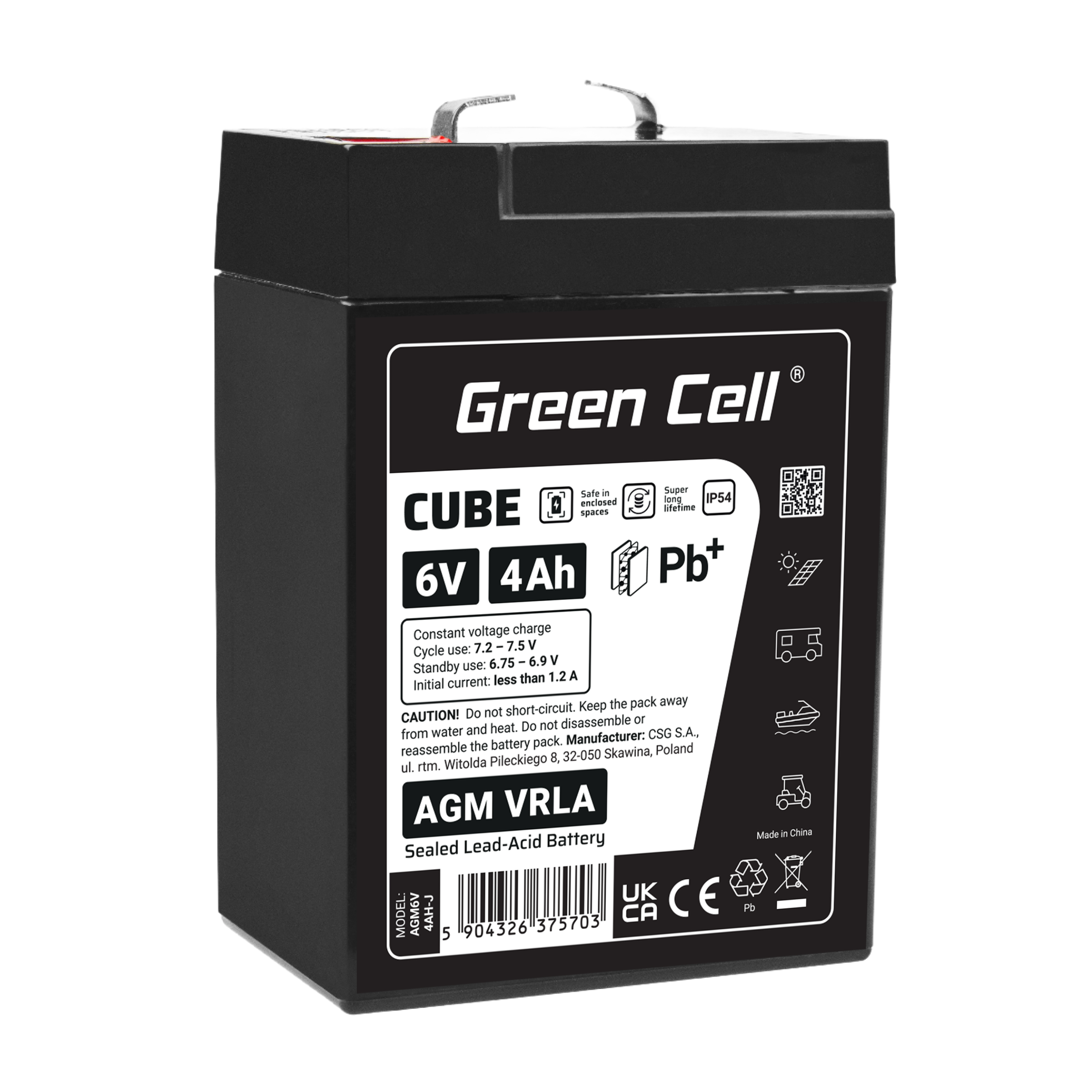 Green Cell CUBE AGM IP54 6V