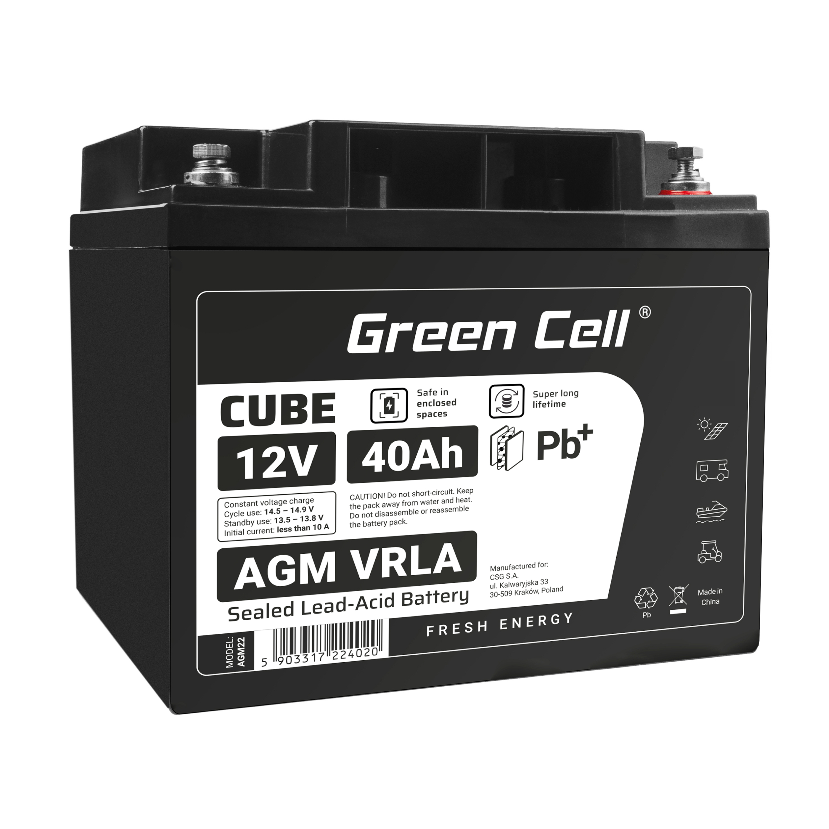 GREEN CELL Battery AGM VRLA 12V