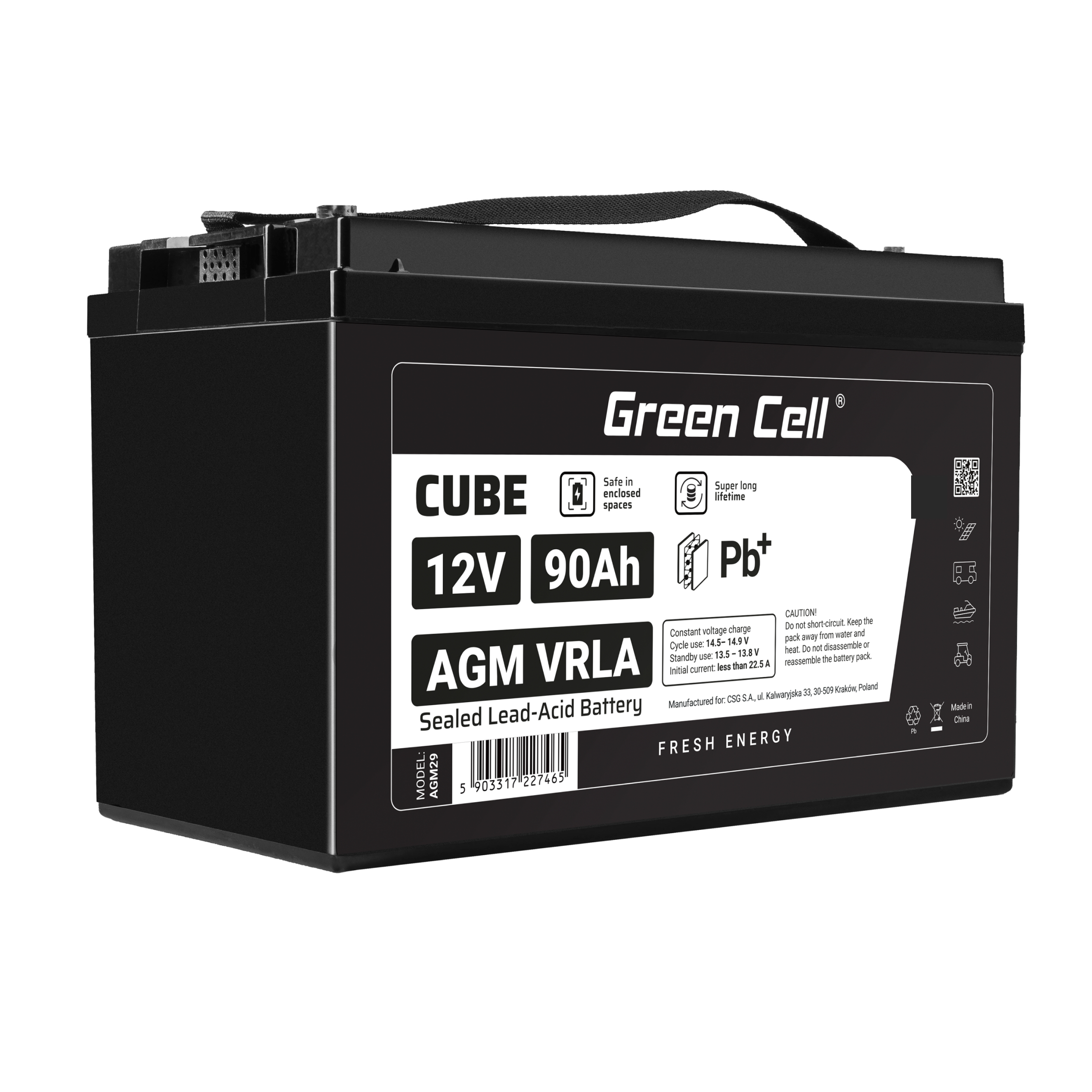 Green Cell CUBE AGM IP54 12V