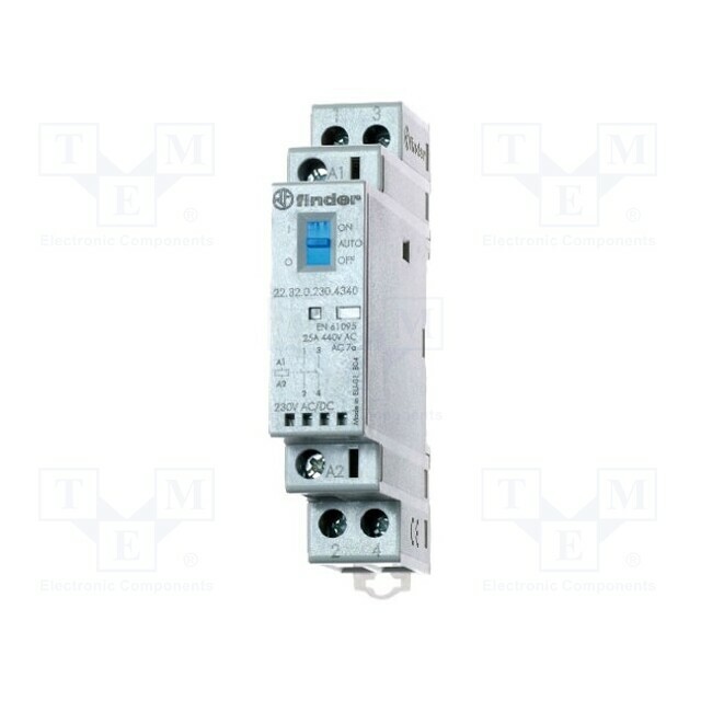 FINDER Contactor: 2-pole installation; 25A; 24VAC