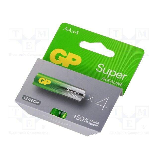 Battery: alkaline; AA; 1.5V; non-rechargeable