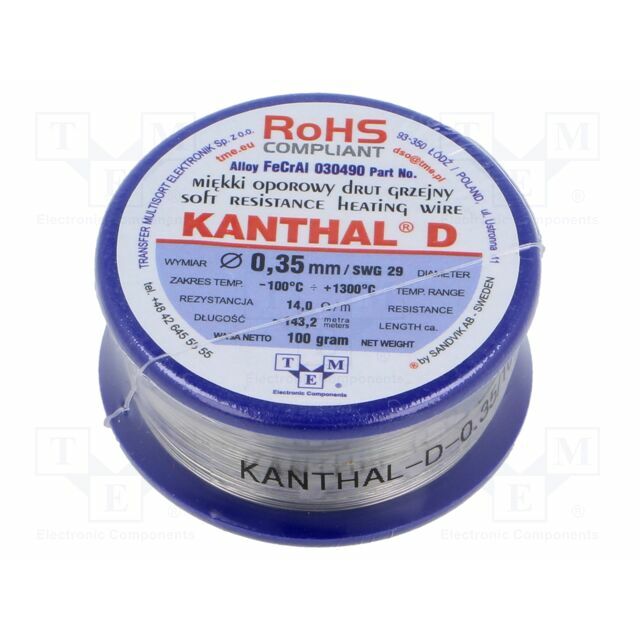 Resistance wire; 14Ω/m; -100÷1300°C; 0.1kg