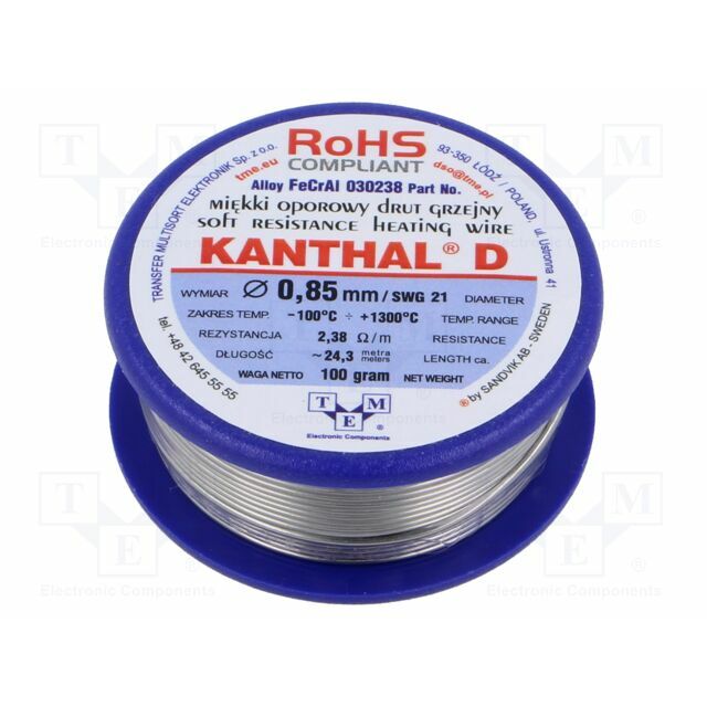 Resistance wire; 2.38Ω/m; -100÷1300°C; 0