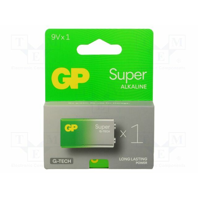 Battery: alkaline; 6F22; 9V; non-rechargeable; 26