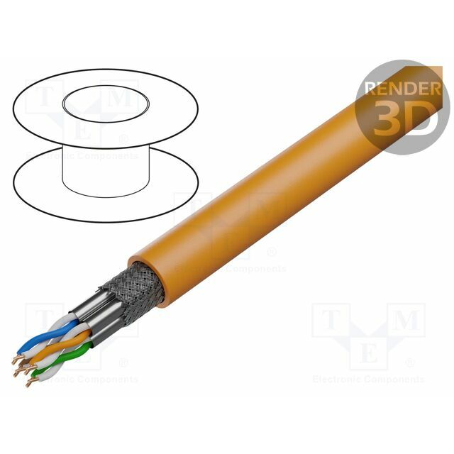 Wire; S/FTP; Cat 7a; 4x2x23AWG; Cu