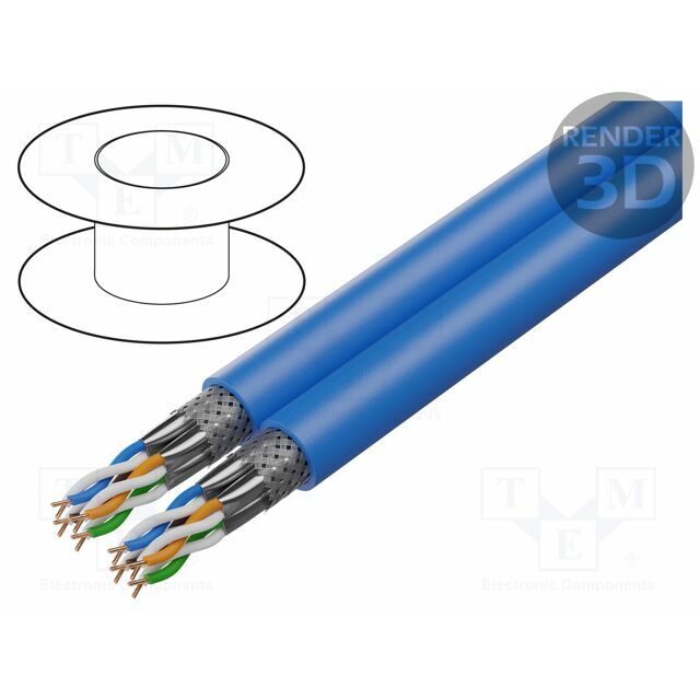 Wire; S/FTP; Cat 7a; 8x2x22AWG; Cu