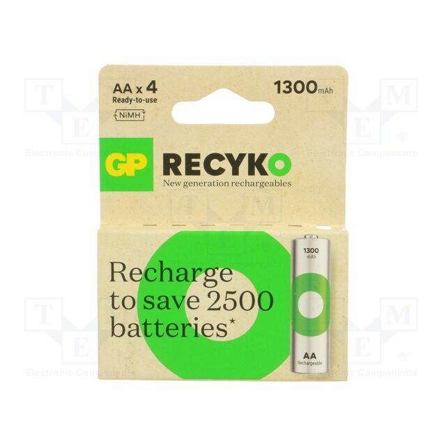 Re-battery: Ni-MH; AA; 1300mAh; 1.2V
