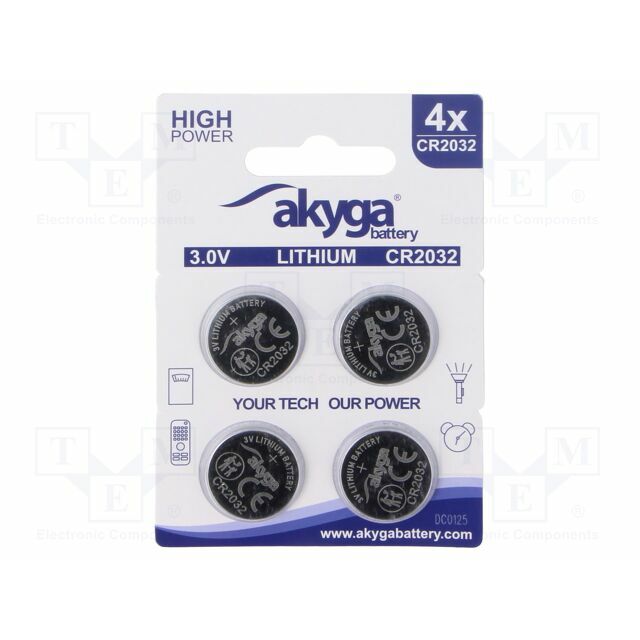 AKYGA BATTERY Battery: lithium; coin; CR2032