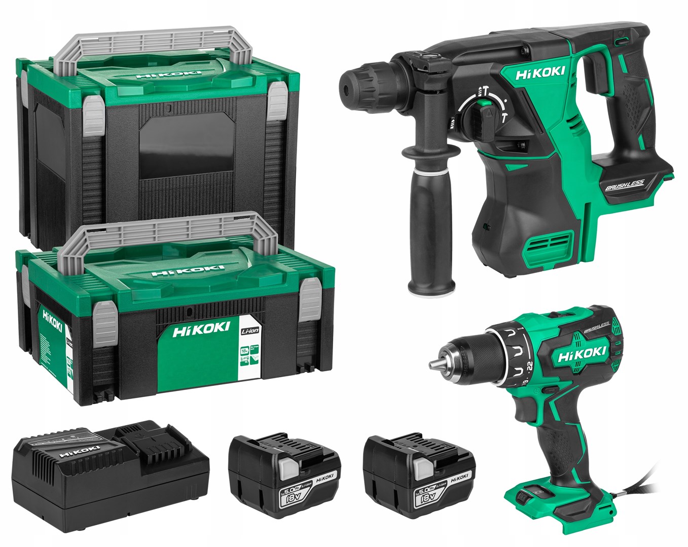 HIKOKI Kit 18V DS18DBS+DH18DBL 2x5Ah batteries