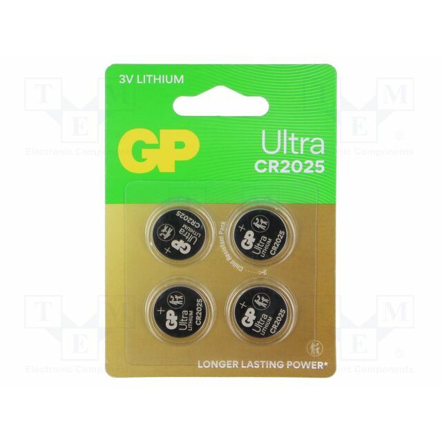Battery: lithium; coin; CR2025; 3V; 145mAh