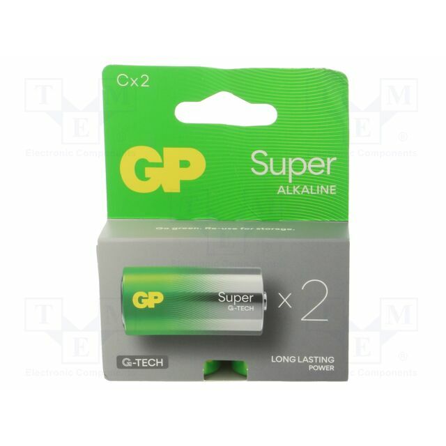 Battery: alkaline; C; 1.5V; non-rechargeable