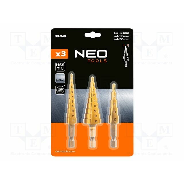 NEO TOOLS Drill bit-kit; step,multistep