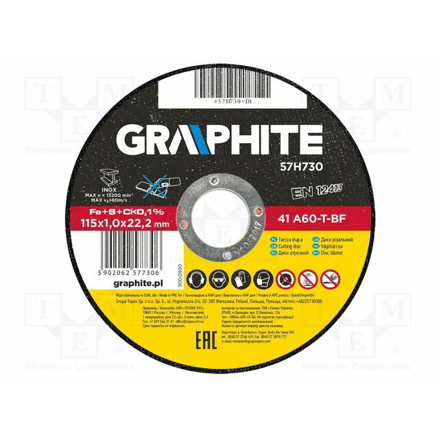 GRAPHITE Cutting wheel; Ø: 115mm; Disc