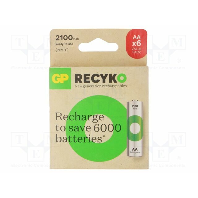 Re-battery: Ni-MH; AA; 2100mAh; 1.2V