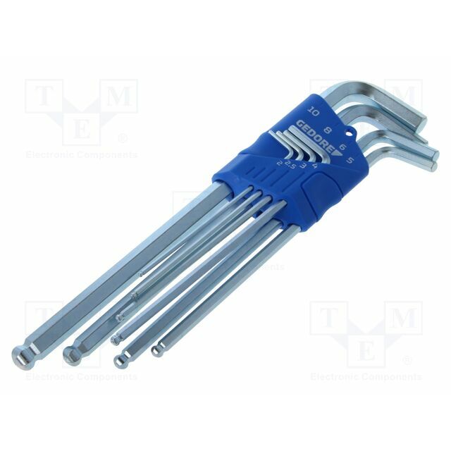 Wrench: hex key-set; spherical; Chrom-vanadium steel