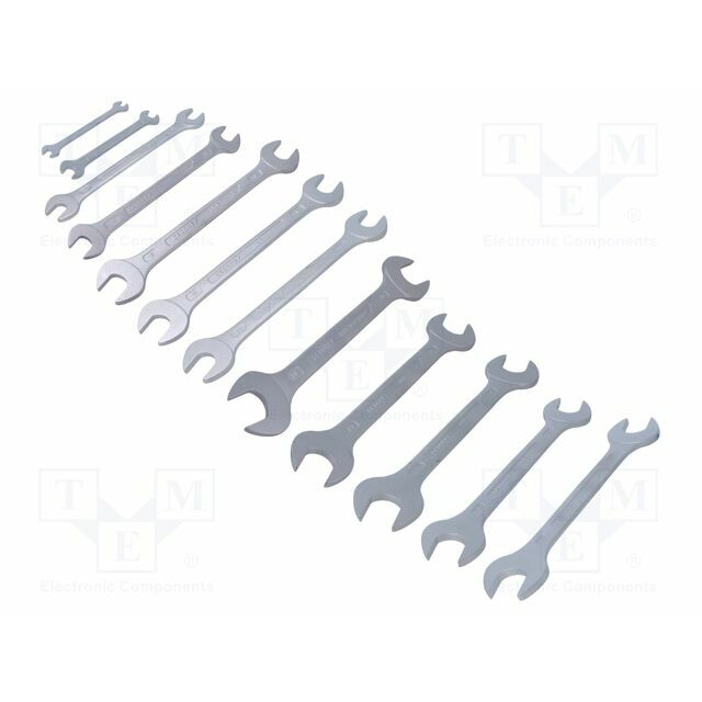 Wrench: flat-set; Chrom-vanadium steel; 12pcs; Kit: