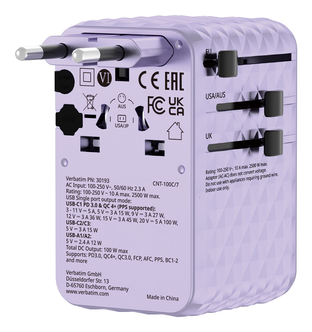 Universal travel charger Verbatim 100 W