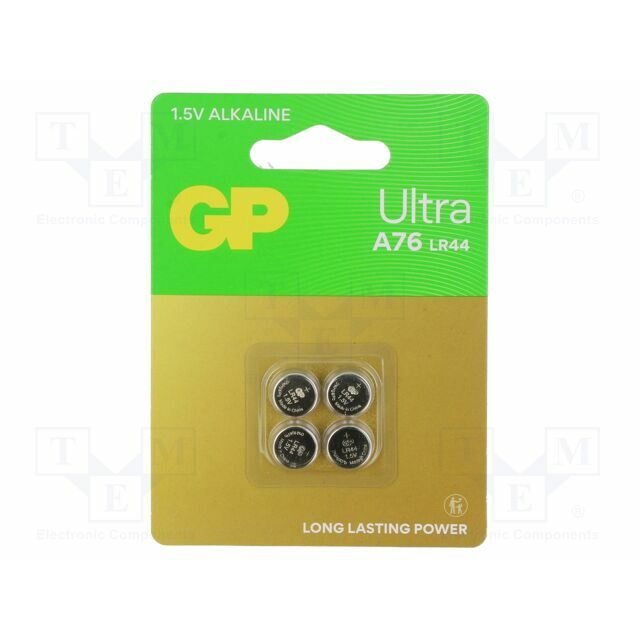 Battery: alkaline; LR44; 1.5V; non-rechargeable