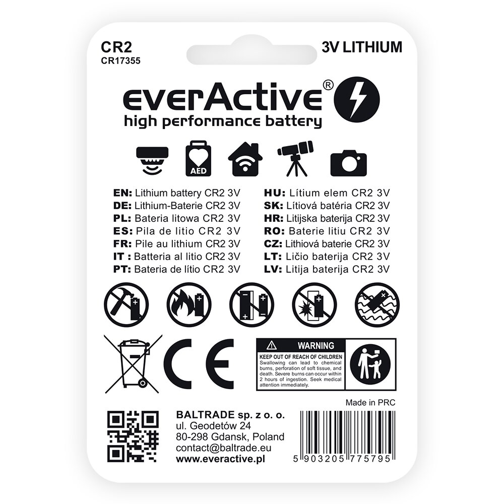 CR2 baterijas 3V everActive litija CR2