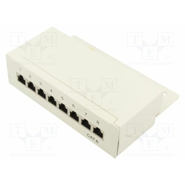 Patch panel; white; RJ45 socket x8