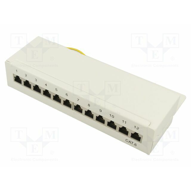 Patch panel; white; RJ45 socket x12