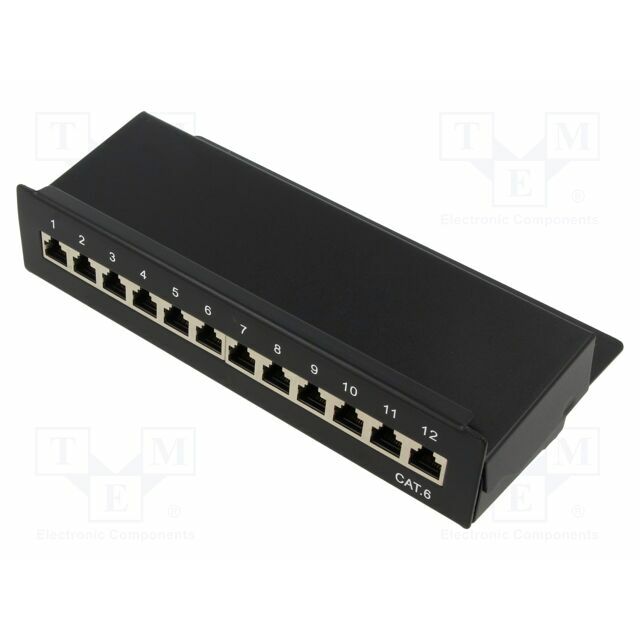Patch panel; black; RJ45 socket x12