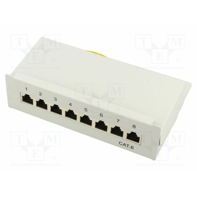 Patch panel; grey; RJ45 socket x8