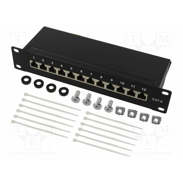 Patch panel; RACK; black; RJ45 socket