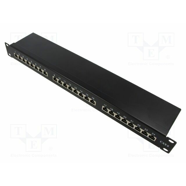 Patch panel; RACK; black; RJ45 socket