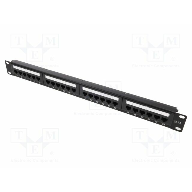 Patch panel; RACK; black; RJ45 socket