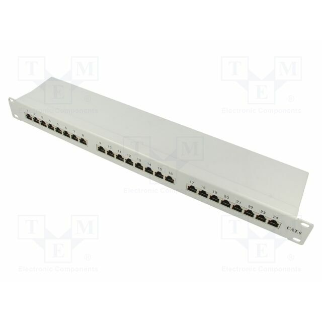 Patch panel; RACK; grey; RJ45 socket