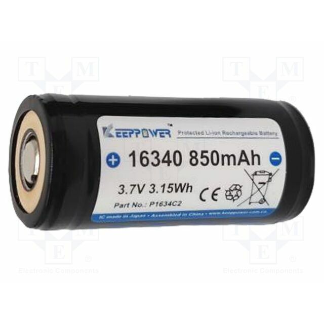 KEEPPOWER Re-battery: Li-Ion; 16340; 850mAh; 3
