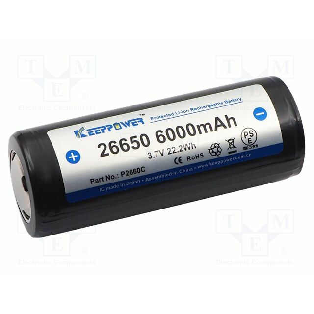 KEEPPOWER Re-battery: Li-Ion; 26650; 6000mAh; 3