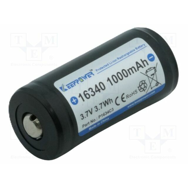 KEEPPOWER Re-battery: Li-Ion; 16340; 1000mAh; 3