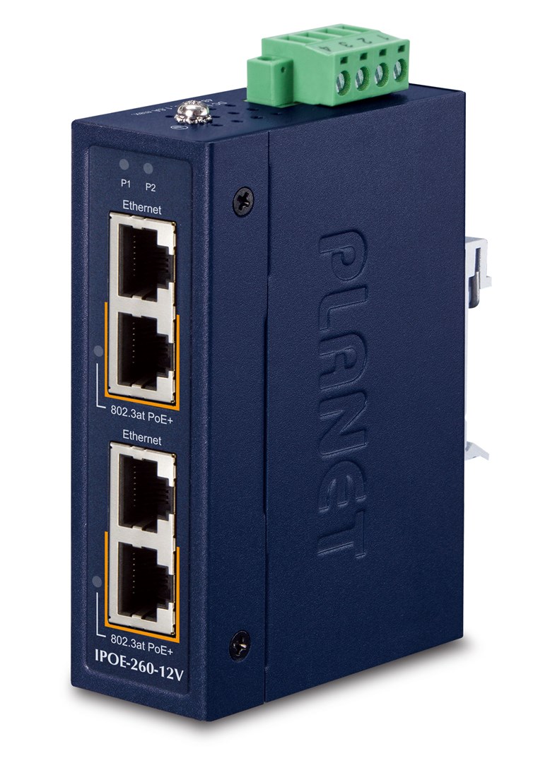 Industriālais 2-portu Gigabit Ethernet PoE+ injektors
