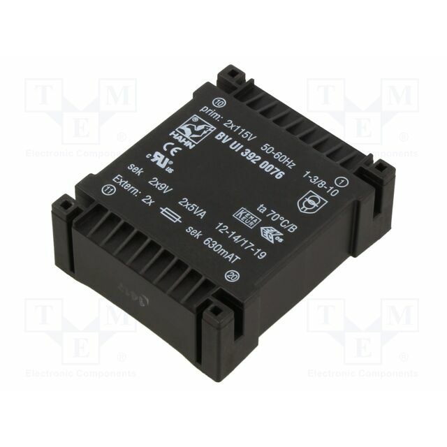 HAHN Transformer: encapsulated; 10VA; 115VACx2; 9V