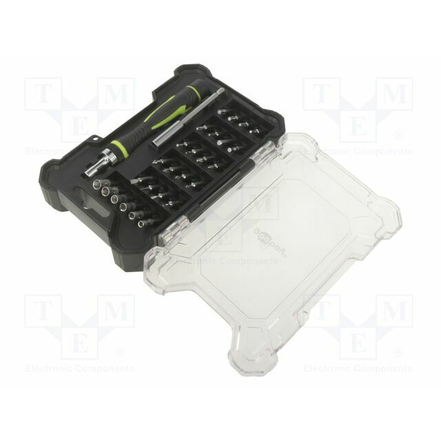 Tools set: screwdriver bits; plastic cassette