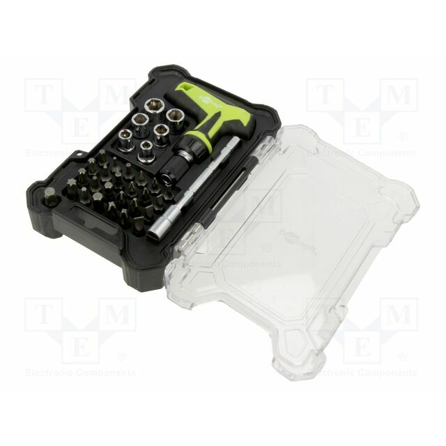 Tools set: screwdriver bits; plastic cassette