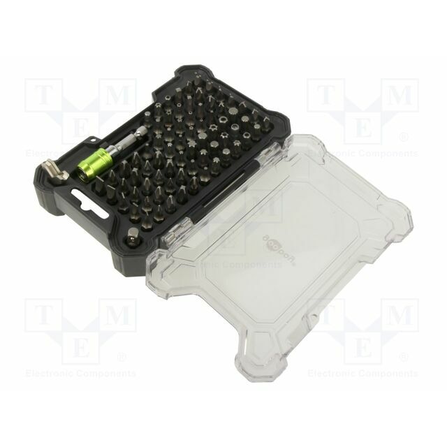 Tools set: screwdriver bits; plastic cassette