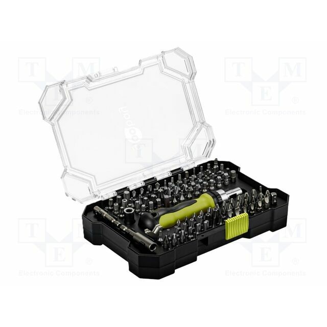 Tools set: screwdriver bits; plastic cassette