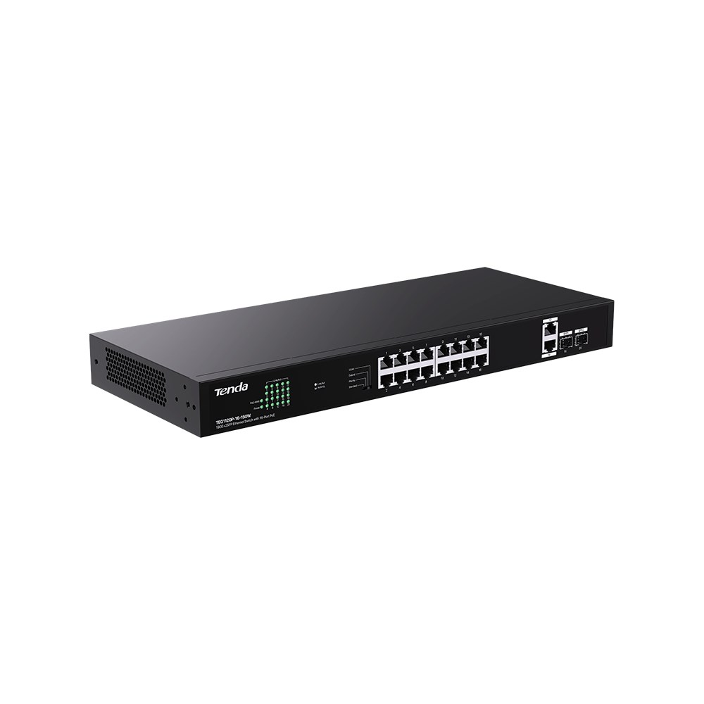 Slēdzis TENDA TEG1120P-16-150W PoE+ Gigabit 16x