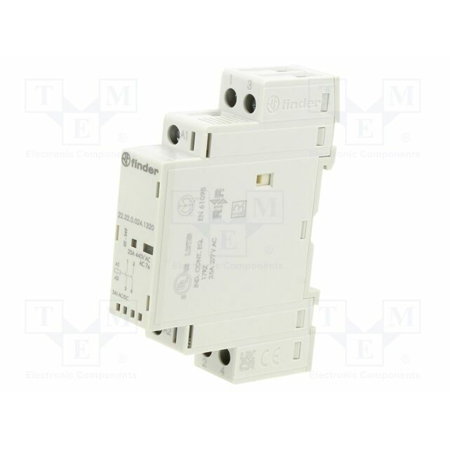 FINDER Contactor: 2-pole installation; 25A; 24VAC