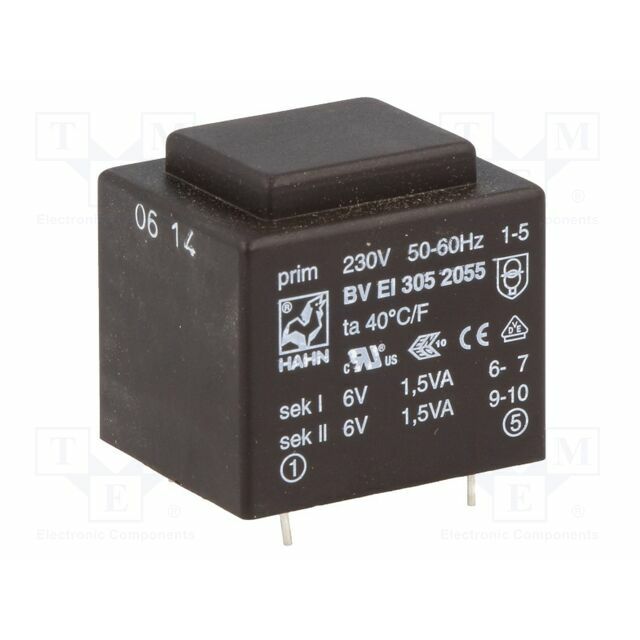 HAHN Transformer: encapsulated; 3VA; 230VAC; 6V