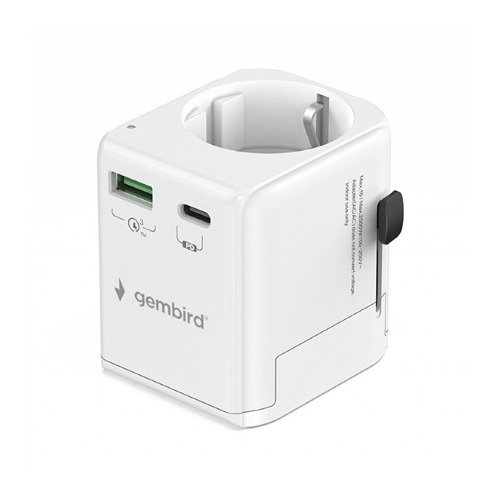 Gembird TPA-EU1A1C20-01-W Universāls ceļojumu adapters 20W